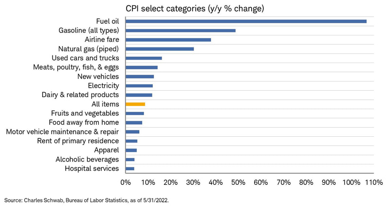 YoY % change for select US CPI categories