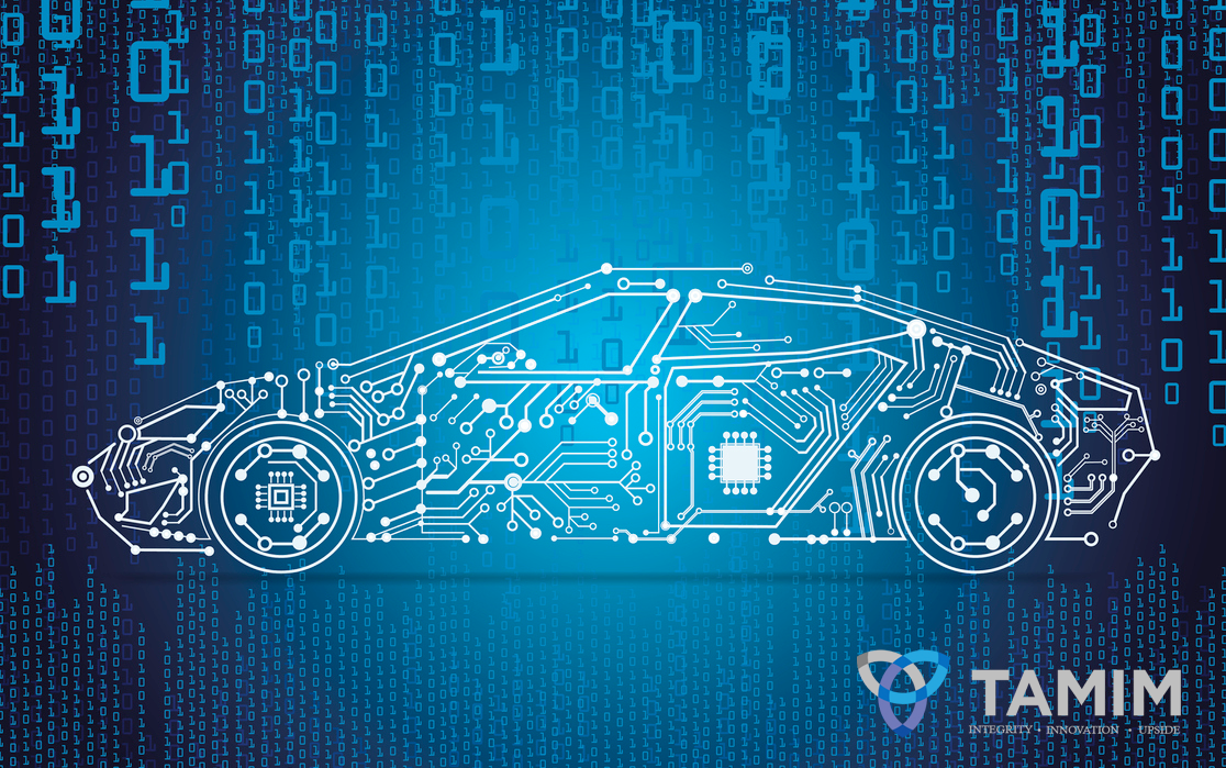Autonomous driving with a e-car stock illustration